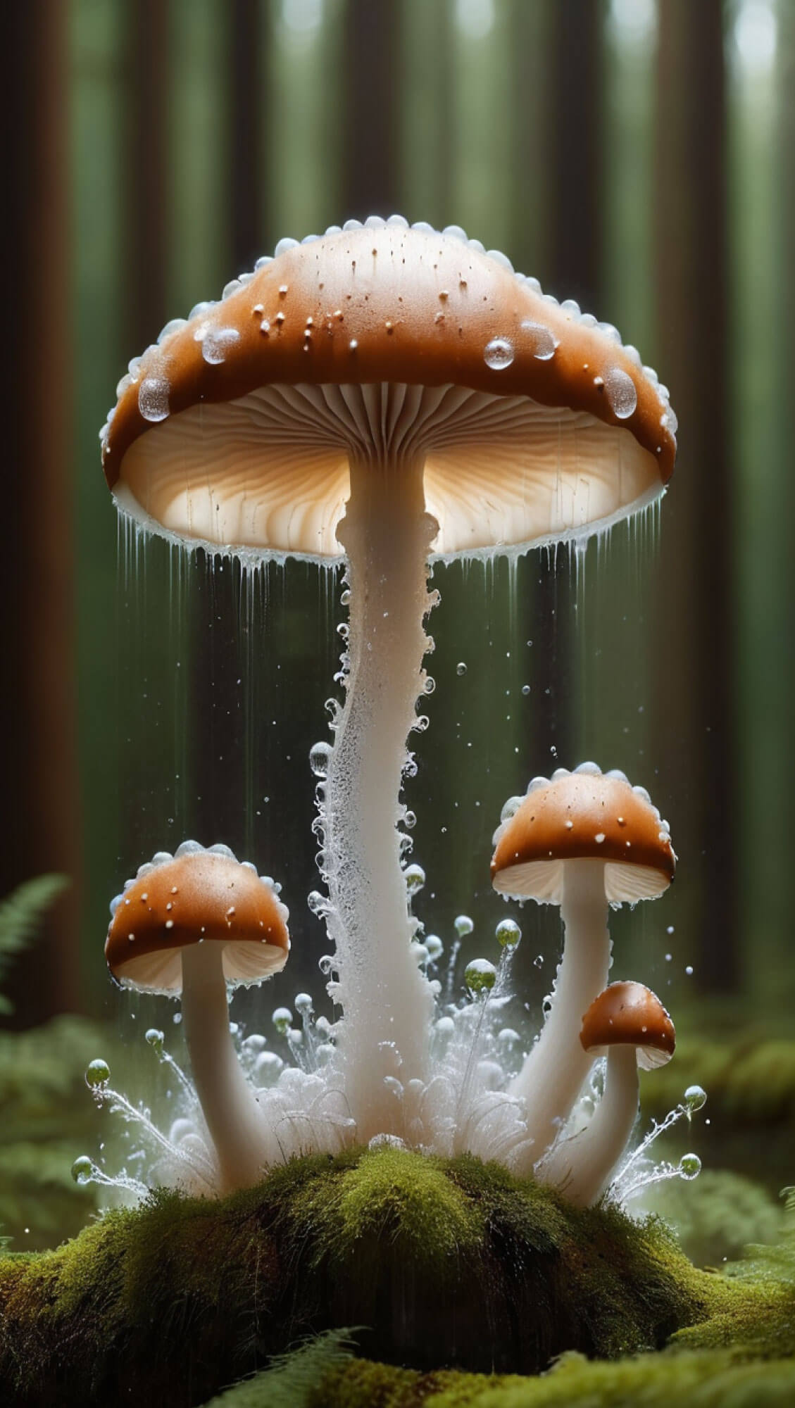 mushroom growing in nature with green background